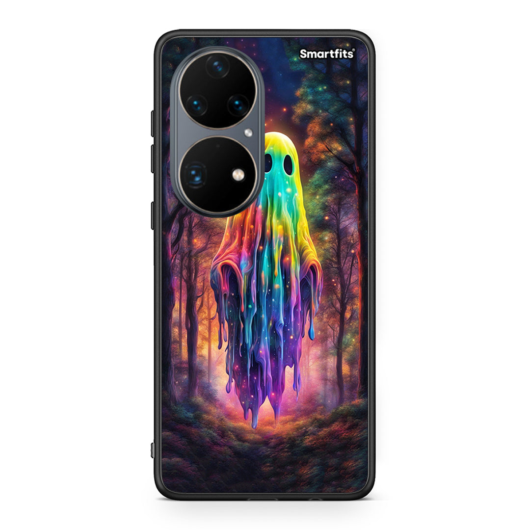Huawei P50 Pro Halloween Ghost θήκη από τη Smartfits με σχέδιο στο πίσω μέρος και μαύρο περίβλημα | Smartphone case with colorful back and black bezels by Smartfits