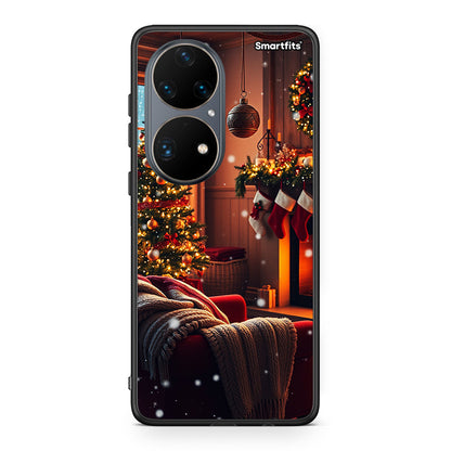 Huawei P50 Pro Home For Christmas θήκη από τη Smartfits με σχέδιο στο πίσω μέρος και μαύρο περίβλημα | Smartphone case with colorful back and black bezels by Smartfits