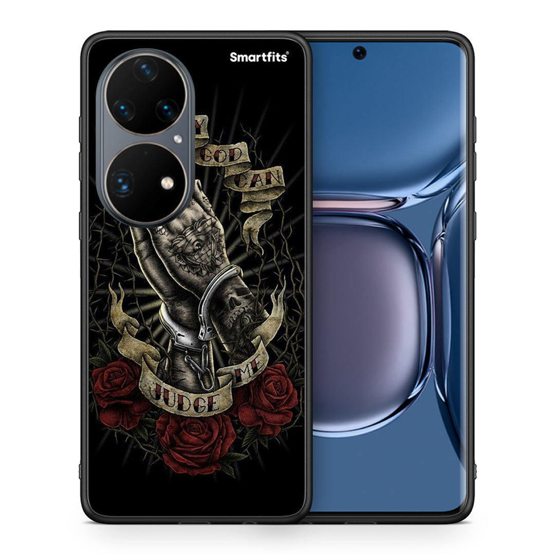 Θήκη Huawei P50 Pro Judge By God από τη Smartfits με σχέδιο στο πίσω μέρος και μαύρο περίβλημα | Huawei P50 Pro Judge By God case with colorful back and black bezels