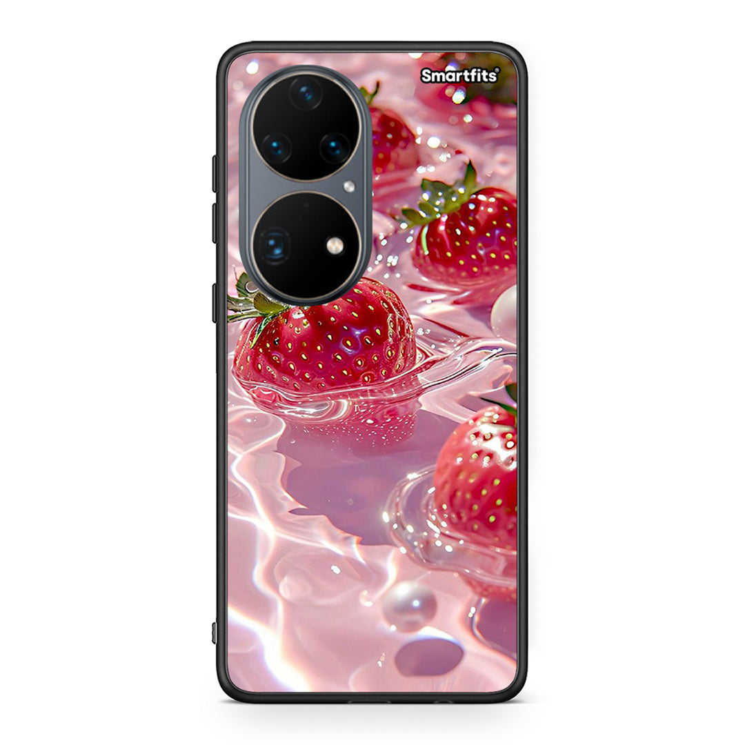 Huawei P50 Pro Juicy Strawberries θήκη από τη Smartfits με σχέδιο στο πίσω μέρος και μαύρο περίβλημα | Smartphone case with colorful back and black bezels by Smartfits