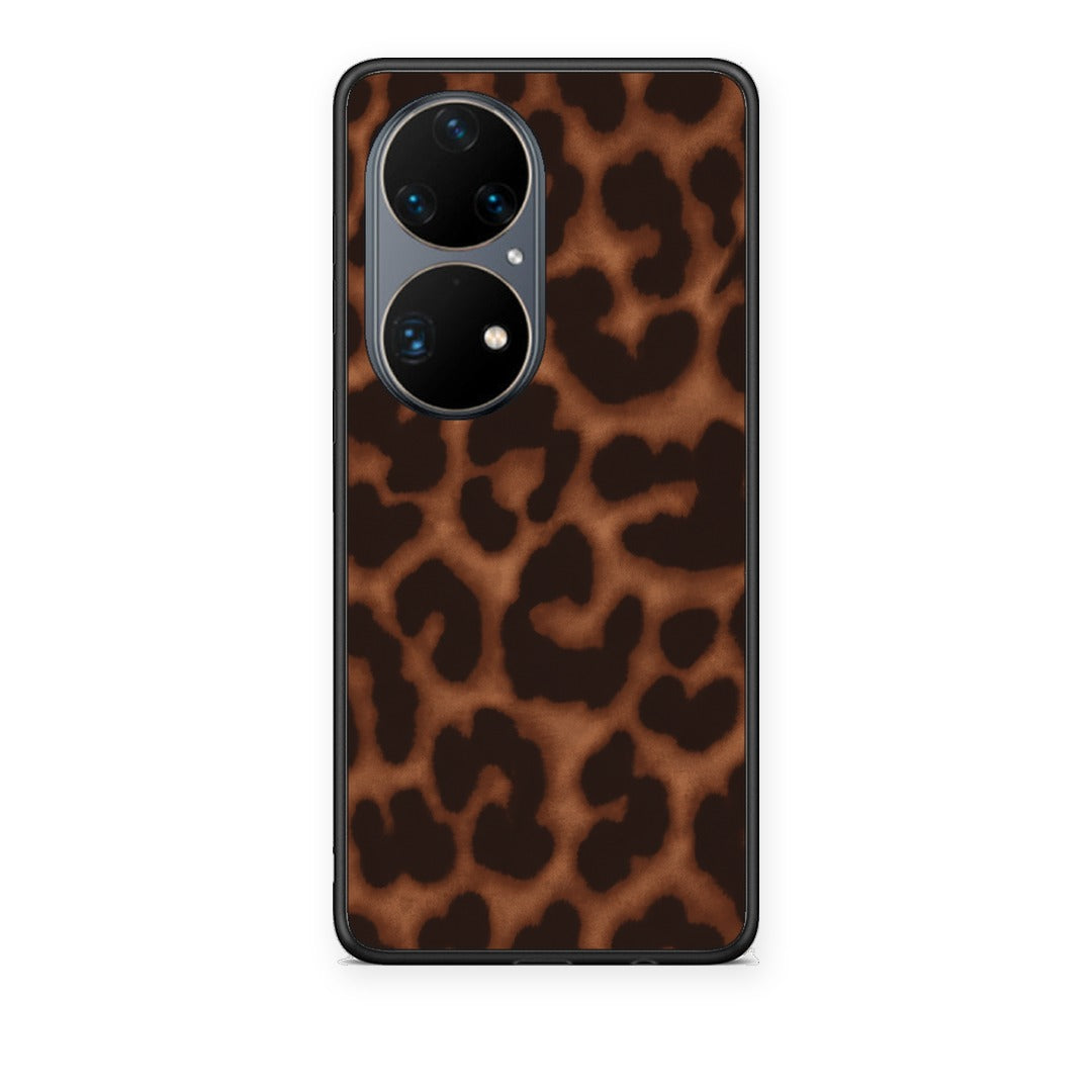 Θήκη Huawei P50 Pro Leopard Print Dark Brown από τη Smartfits με σχέδιο στο πίσω μέρος και μαύρο περίβλημα | Huawei P50 Pro Leopard Print Dark Brown case with colorful back and black bezels