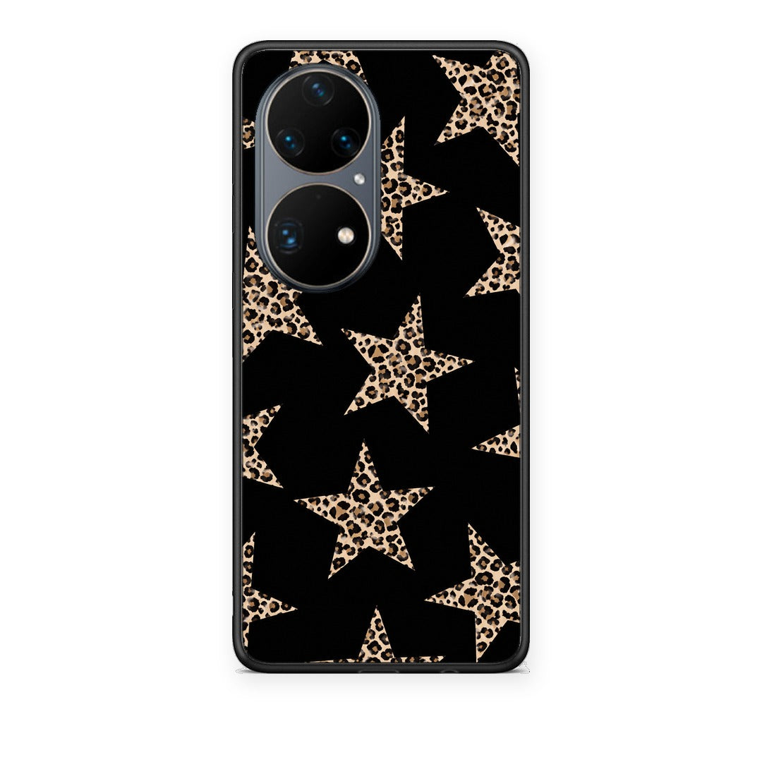 Θήκη Huawei P50 Pro Leopard Stars on Black από τη Smartfits με σχέδιο στο πίσω μέρος και μαύρο περίβλημα | Huawei P50 Pro Leopard Stars on Black case with colorful back and black bezels