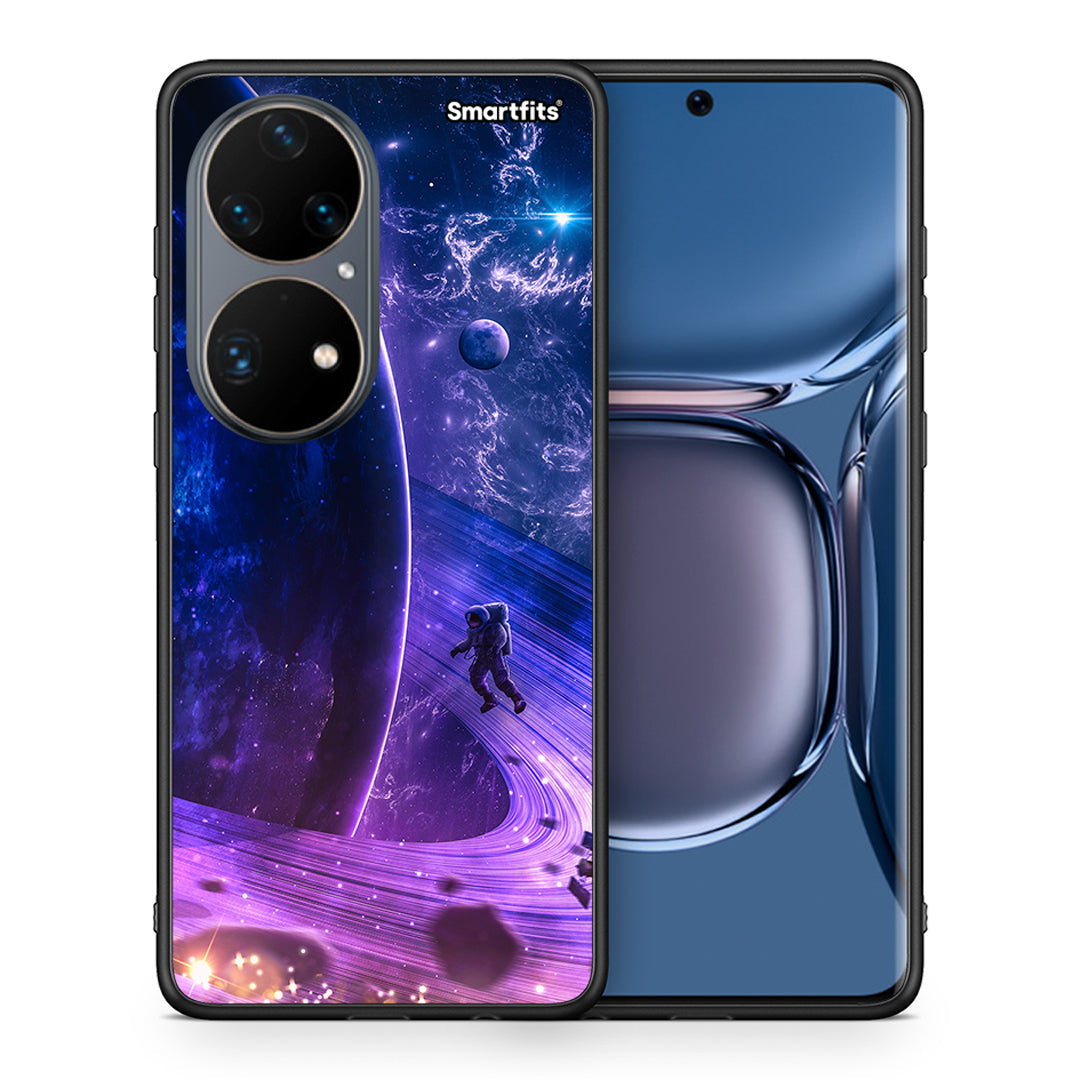 Θήκη Huawei P50 Pro Lost Astronaut από τη Smartfits με σχέδιο στο πίσω μέρος και μαύρο περίβλημα | Huawei P50 Pro Lost Astronaut case with colorful back and black bezels