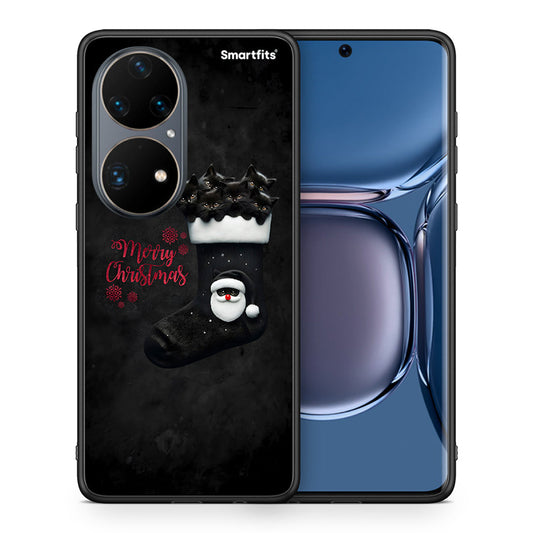 Θήκη Huawei P50 Pro Merry Cat Christmas από τη Smartfits με σχέδιο στο πίσω μέρος και μαύρο περίβλημα | Huawei P50 Pro Merry Cat Christmas case with colorful back and black bezels