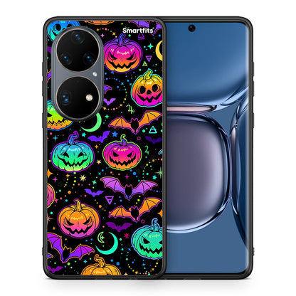 Θήκη Huawei P50 Pro Neon Halloween από τη Smartfits με σχέδιο στο πίσω μέρος και μαύρο περίβλημα | Huawei P50 Pro Neon Halloween case with colorful back and black bezels