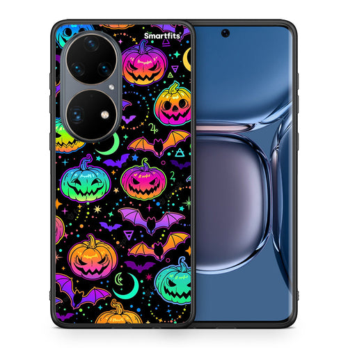 Θήκη Huawei P50 Pro Neon Halloween από τη Smartfits με σχέδιο στο πίσω μέρος και μαύρο περίβλημα | Huawei P50 Pro Neon Halloween case with colorful back and black bezels
