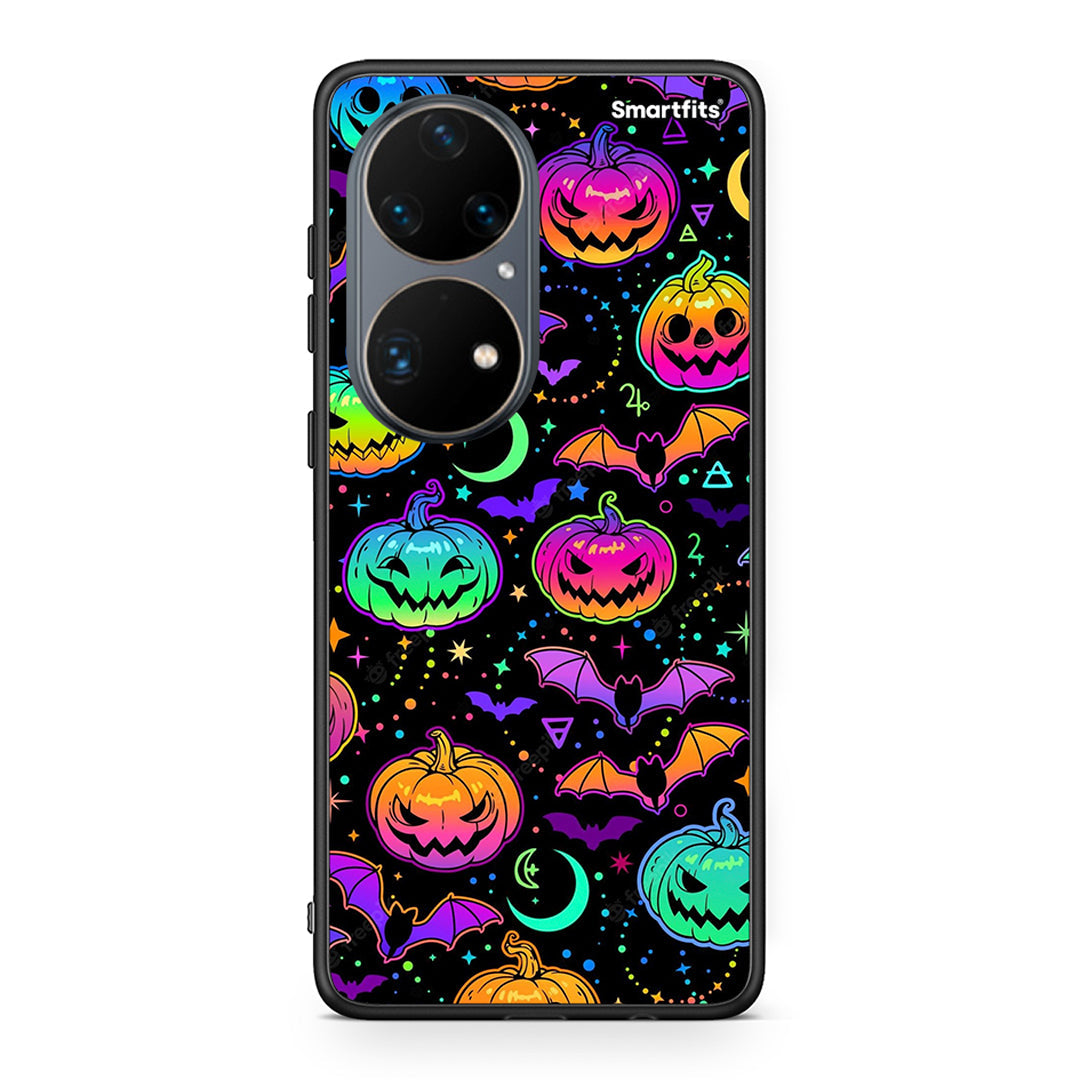 Huawei P50 Pro Neon Halloween θήκη από τη Smartfits με σχέδιο στο πίσω μέρος και μαύρο περίβλημα | Smartphone case with colorful back and black bezels by Smartfits