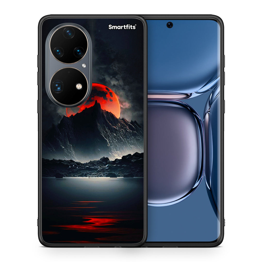 Θήκη Huawei P50 Pro Red Full Moon από τη Smartfits με σχέδιο στο πίσω μέρος και μαύρο περίβλημα | Huawei P50 Pro Red Full Moon case with colorful back and black bezels