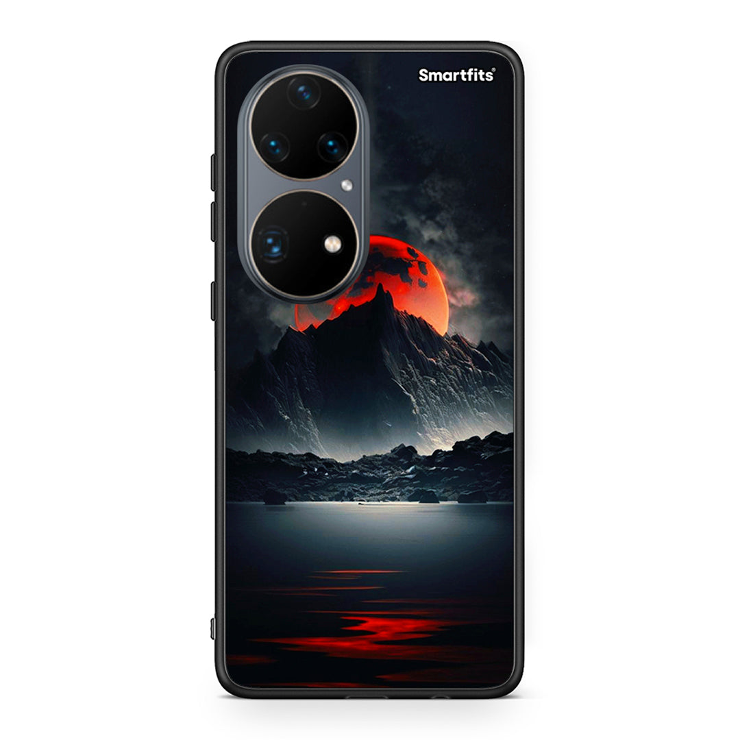 Huawei P50 Pro Red Full Moon θήκη από τη Smartfits με σχέδιο στο πίσω μέρος και μαύρο περίβλημα | Smartphone case with colorful back and black bezels by Smartfits