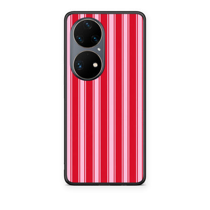Θήκη Huawei P50 Pro Red and Pink Vertical Pinstripes από τη Smartfits με σχέδιο στο πίσω μέρος και μαύρο περίβλημα | Huawei P50 Pro Red and Pink Vertical Pinstripes case with colorful back and black bezels