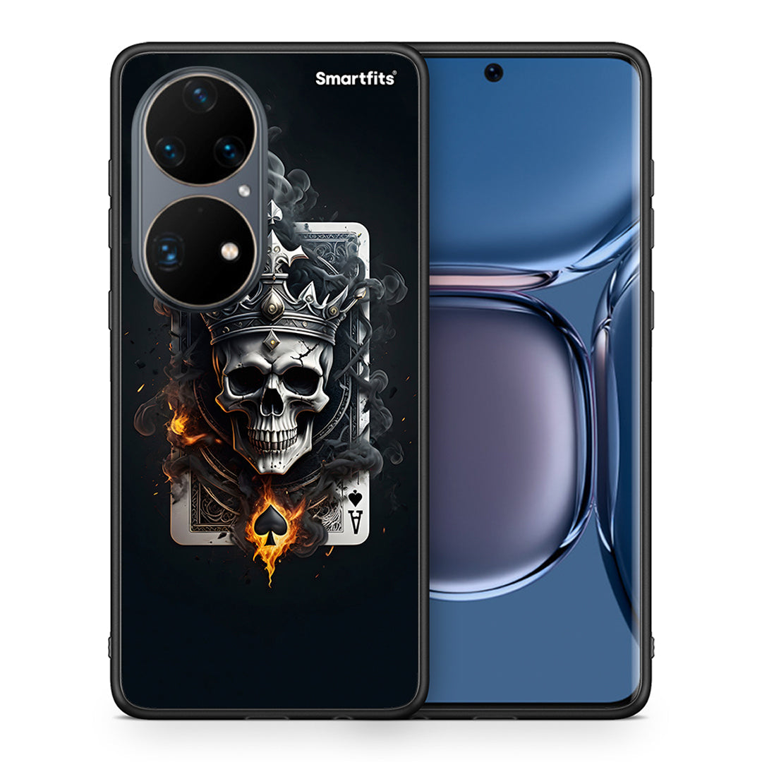 Θήκη Huawei P50 Pro Skull King Ace από τη Smartfits με σχέδιο στο πίσω μέρος και μαύρο περίβλημα | Huawei P50 Pro Skull King Ace case with colorful back and black bezels