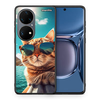 Thumbnail for Θήκη Huawei P50 Pro Summer Cat από τη Smartfits με σχέδιο στο πίσω μέρος και μαύρο περίβλημα | Huawei P50 Pro Summer Cat case with colorful back and black bezels