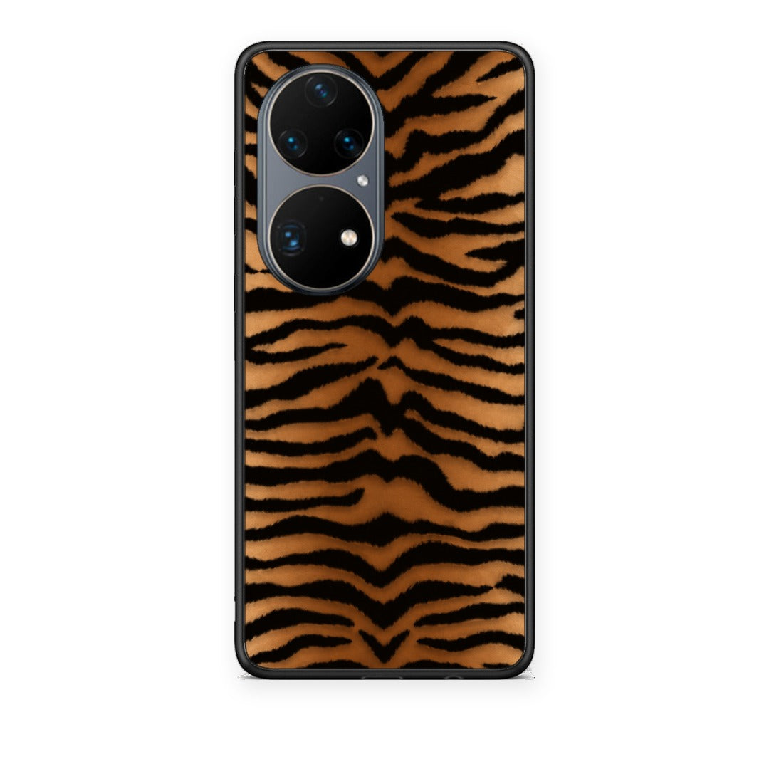 Θήκη Huawei P50 Pro Tiger Print Orange and Black από τη Smartfits με σχέδιο στο πίσω μέρος και μαύρο περίβλημα | Huawei P50 Pro Tiger Print Orange and Black case with colorful back and black bezels