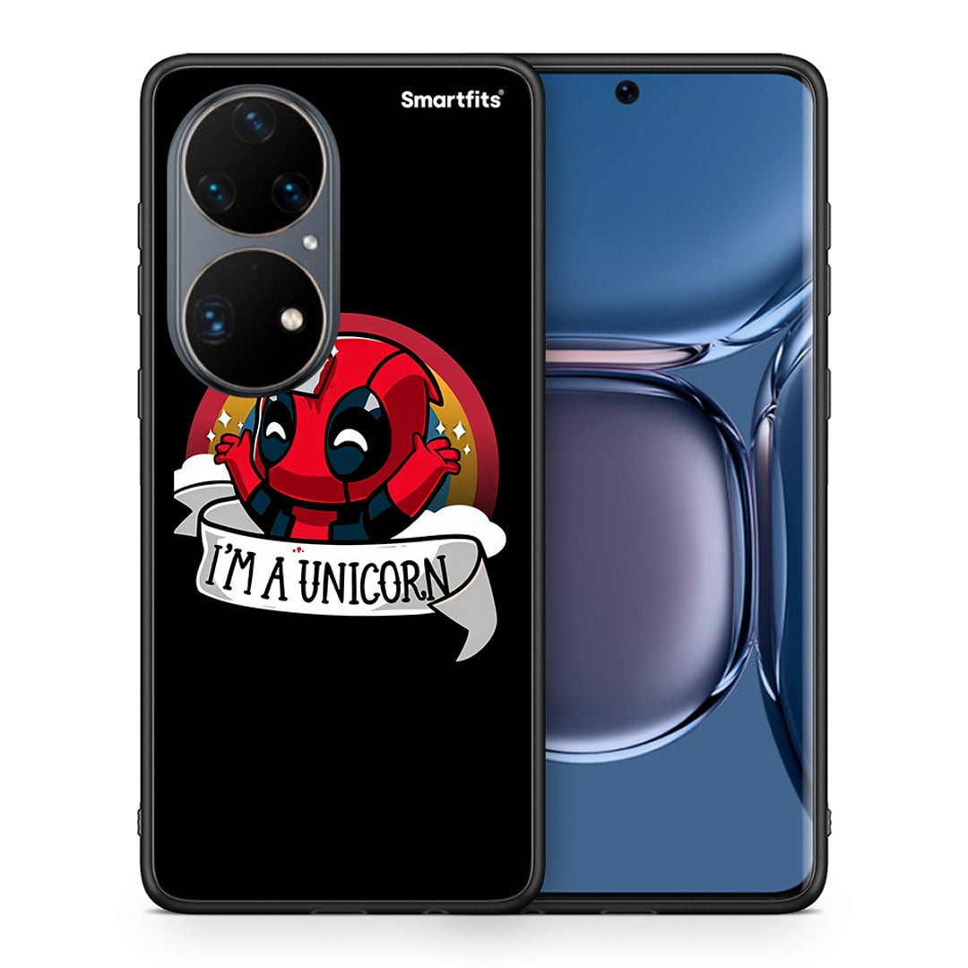Θήκη Huawei P50 Pro Unicorn Deadpool από τη Smartfits με σχέδιο στο πίσω μέρος και μαύρο περίβλημα | Huawei P50 Pro Unicorn Deadpool case with colorful back and black bezels