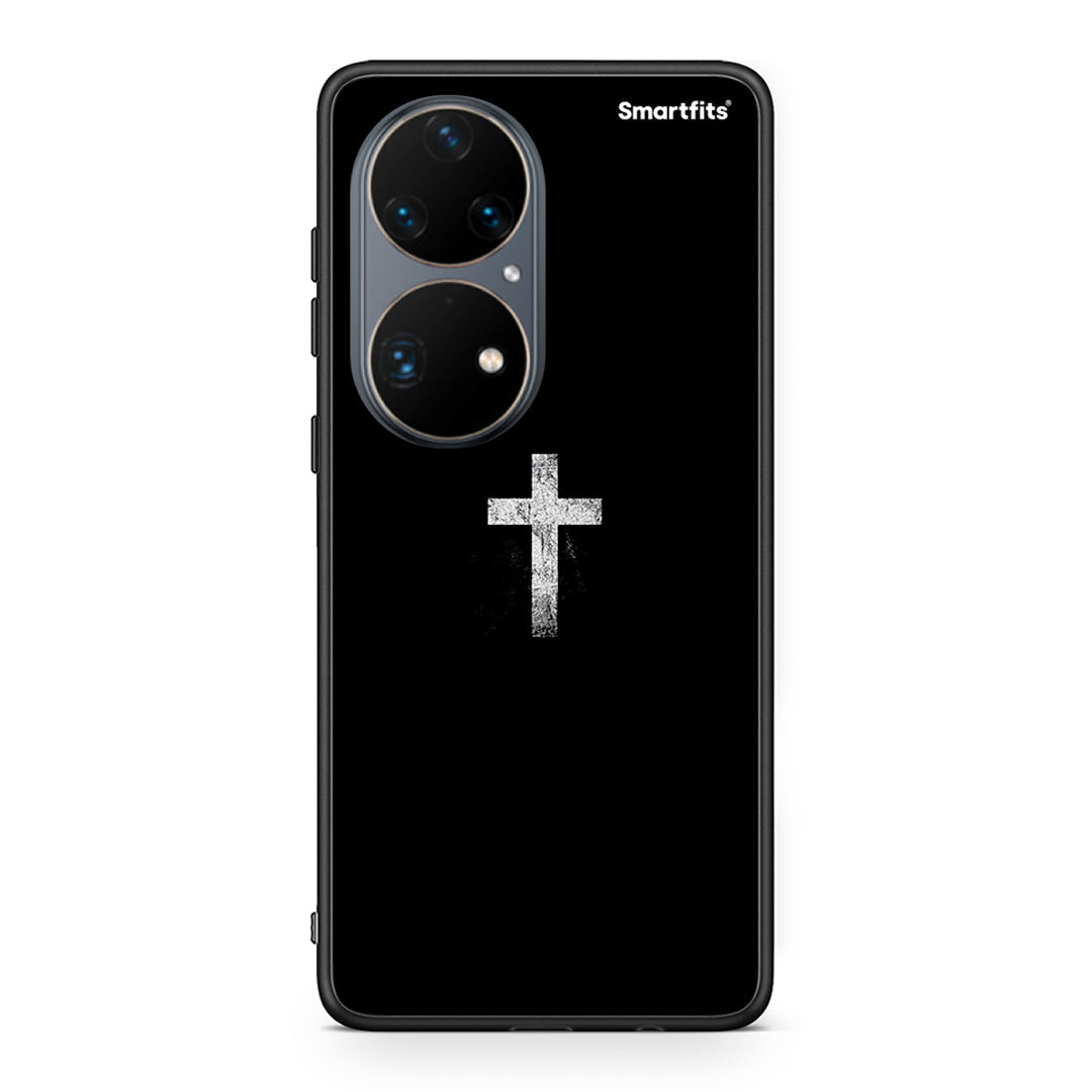 Huawei P50 Pro White Cross θήκη από τη Smartfits με σχέδιο στο πίσω μέρος και μαύρο περίβλημα | Smartphone case with colorful back and black bezels by Smartfits