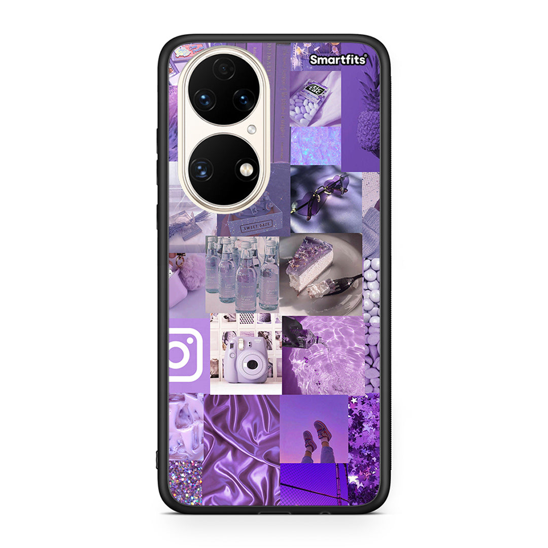 Huawei P50 Purple Aesthetic Collage θήκη από τη Smartfits με σχέδιο στο πίσω μέρος και μαύρο περίβλημα | Smartphone case with colorful back and black bezels by Smartfits