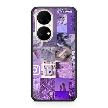 Huawei P50 Purple Aesthetic Collage θήκη από τη Smartfits με σχέδιο στο πίσω μέρος και μαύρο περίβλημα | Smartphone case with colorful back and black bezels by Smartfits