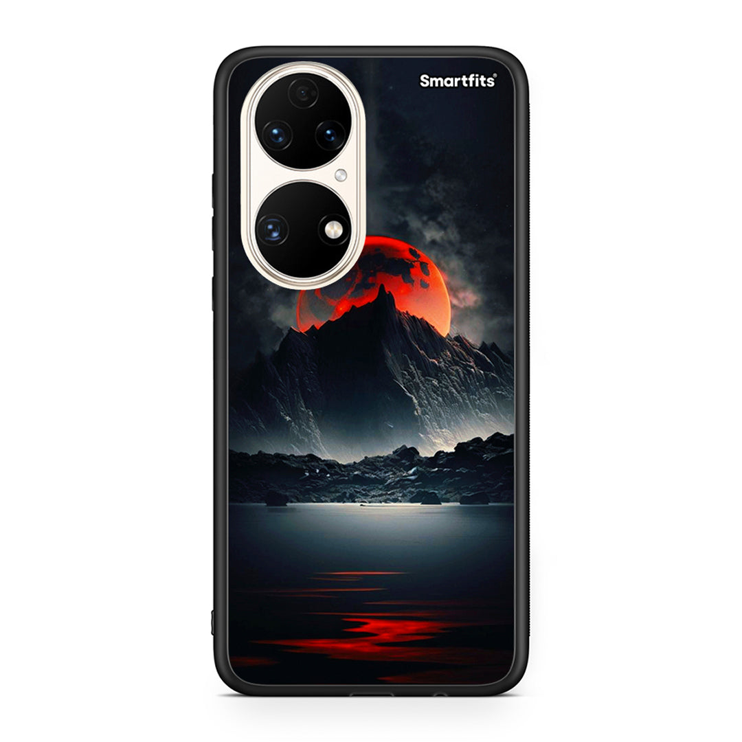 Huawei P50 Red Full Moon θήκη από τη Smartfits με σχέδιο στο πίσω μέρος και μαύρο περίβλημα | Smartphone case with colorful back and black bezels by Smartfits