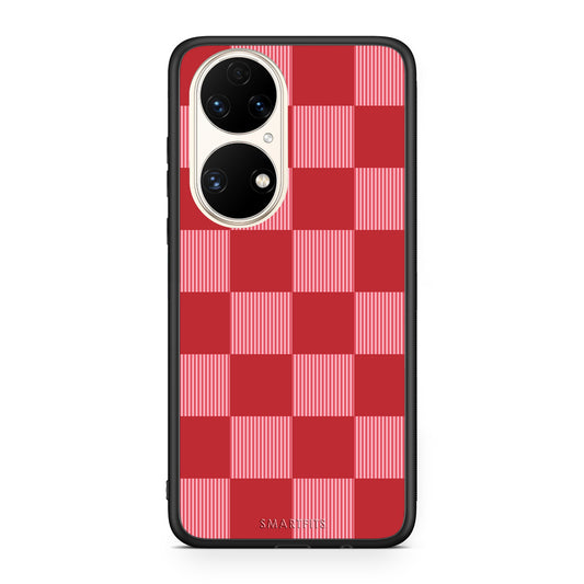 Θήκη Huawei P50 Red and Pink Striped Checks από τη Smartfits με σχέδιο στο πίσω μέρος και μαύρο περίβλημα | Huawei P50 Red and Pink Striped Checks case with colorful back and black bezels