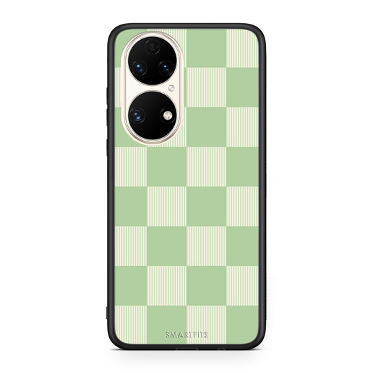 Θήκη Huawei P50 Sage and Cream Striped Checks από τη Smartfits με σχέδιο στο πίσω μέρος και μαύρο περίβλημα | Huawei P50 Sage and Cream Striped Checks case with colorful back and black bezels