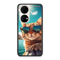 Thumbnail for Huawei P50 Summer Cat θήκη από τη Smartfits με σχέδιο στο πίσω μέρος και μαύρο περίβλημα | Smartphone case with colorful back and black bezels by Smartfits
