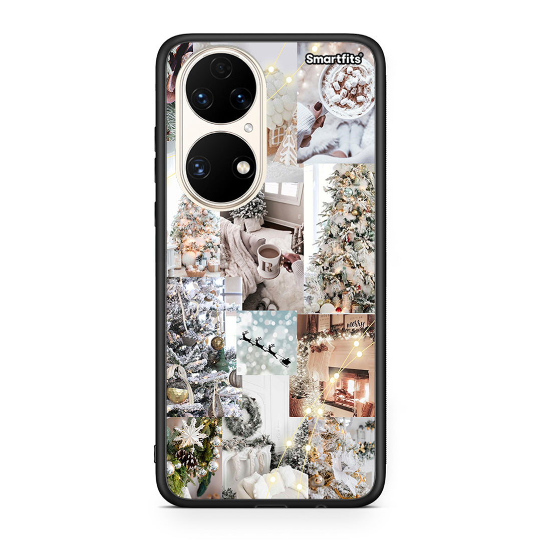 Huawei P50 White Christmas θήκη από τη Smartfits με σχέδιο στο πίσω μέρος και μαύρο περίβλημα | Smartphone case with colorful back and black bezels by Smartfits