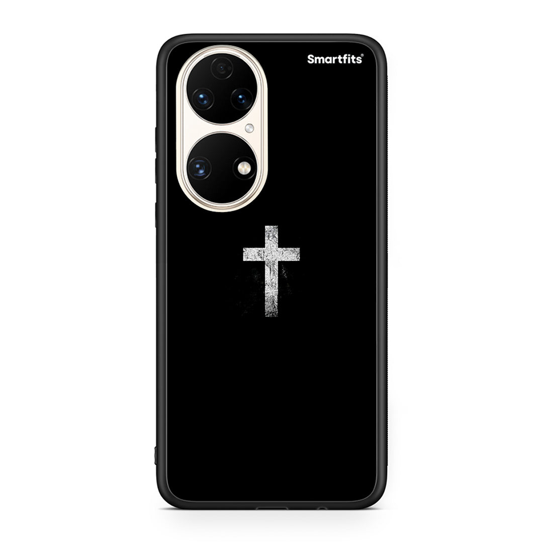 Huawei P50 White Cross θήκη από τη Smartfits με σχέδιο στο πίσω μέρος και μαύρο περίβλημα | Smartphone case with colorful back and black bezels by Smartfits