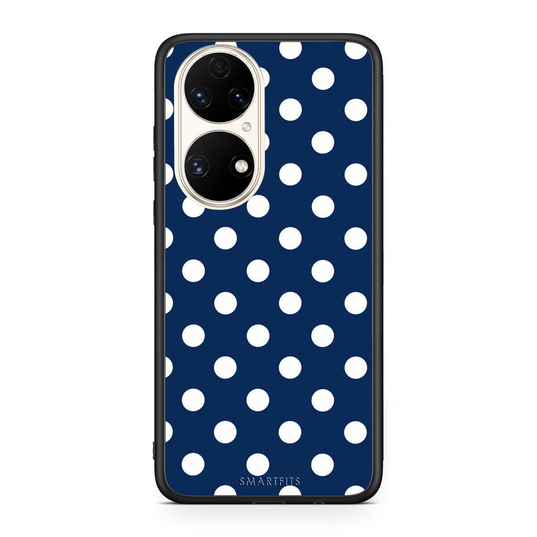 Θήκη Huawei P50 White Large Polka Dots on Navy από τη Smartfits με σχέδιο στο πίσω μέρος και μαύρο περίβλημα | Huawei P50 White Large Polka Dots on Navy case with colorful back and black bezels