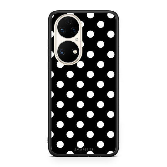 Θήκη Huawei P50 White Polka Dots on Black από τη Smartfits με σχέδιο στο πίσω μέρος και μαύρο περίβλημα | Huawei P50 White Polka Dots on Black case with colorful back and black bezels