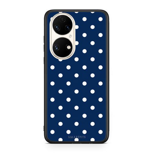 Θήκη Huawei P50 White Small Polka Dots on Navy από τη Smartfits με σχέδιο στο πίσω μέρος και μαύρο περίβλημα | Huawei P50 White Small Polka Dots on Navy case with colorful back and black bezels