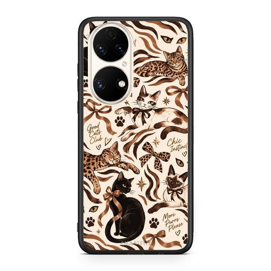 Θήκη Huawei P50 Wild Cats and Animal Print Collage από τη Smartfits με σχέδιο στο πίσω μέρος και μαύρο περίβλημα | Huawei P50 Wild Cats and Animal Print Collage case with colorful back and black bezels