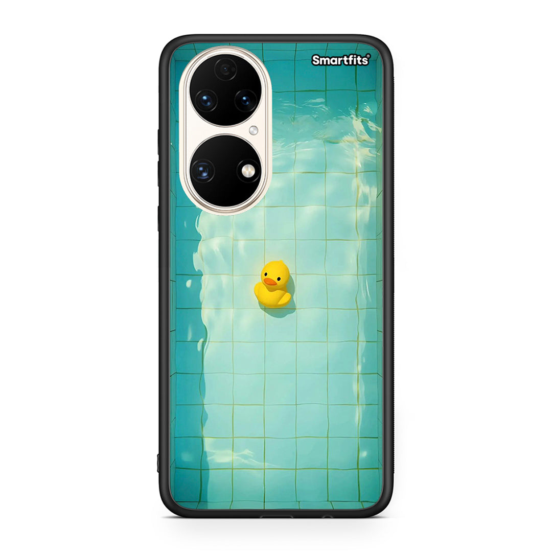 Huawei P50 Yellow Duck θήκη από τη Smartfits με σχέδιο στο πίσω μέρος και μαύρο περίβλημα | Smartphone case with colorful back and black bezels by Smartfits