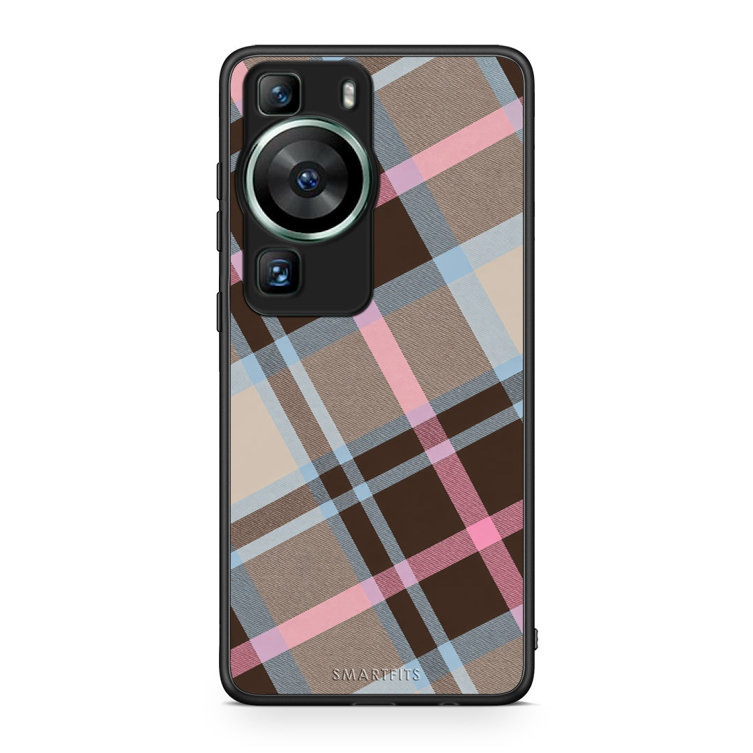 Θήκη Huawei P60 Brown Pink and Blue Diagonal Plaid από τη Smartfits με σχέδιο στο πίσω μέρος και μαύρο περίβλημα | Huawei P60 Brown Pink and Blue Diagonal Plaid case with colorful back and black bezels