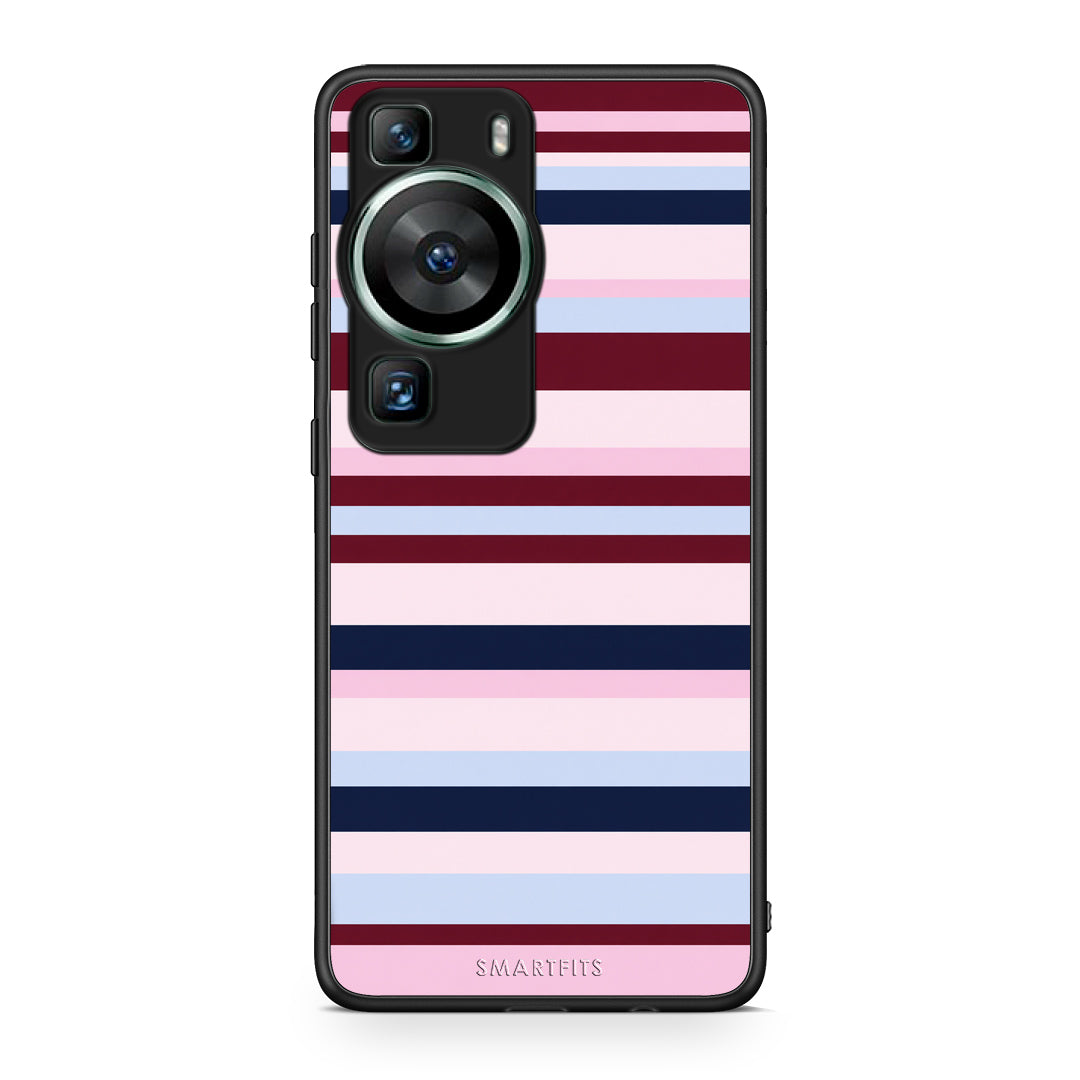 Θήκη Huawei P60 Burgundy Pink and Blue Horizontal Stripes από τη Smartfits με σχέδιο στο πίσω μέρος και μαύρο περίβλημα | Huawei P60 Burgundy Pink and Blue Horizontal Stripes case with colorful back and black bezels