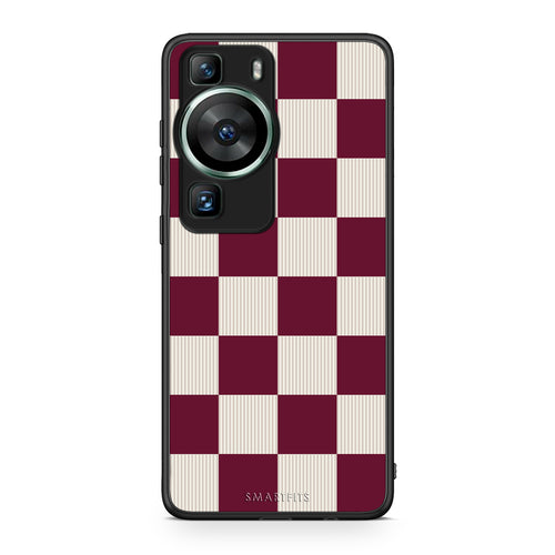 Θήκη Huawei P60 Burgundy and Cream Striped Checks από τη Smartfits με σχέδιο στο πίσω μέρος και μαύρο περίβλημα | Huawei P60 Burgundy and Cream Striped Checks case with colorful back and black bezels