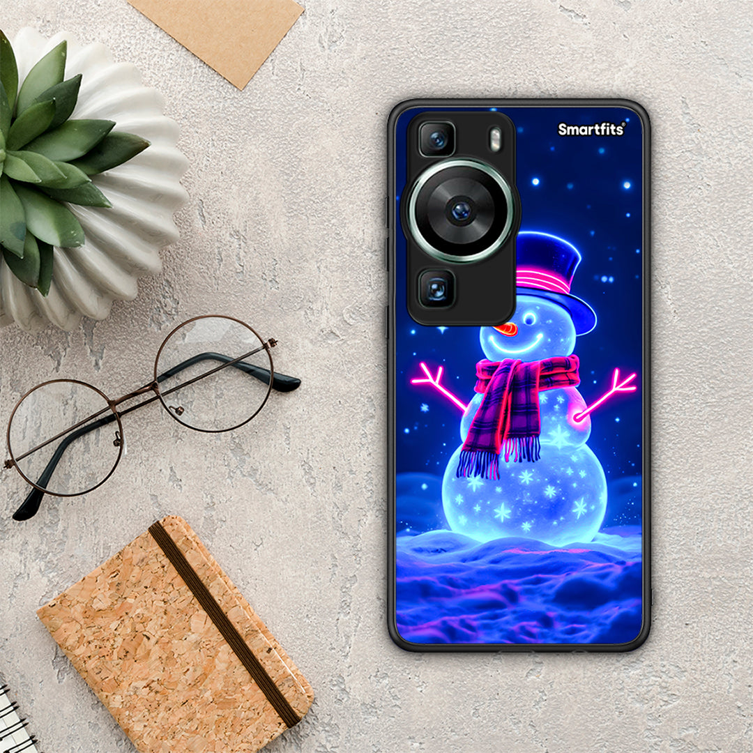 Θήκη Huawei P60 Christmas Neon Snowman από τη Smartfits με σχέδιο στο πίσω μέρος και μαύρο περίβλημα | Huawei P60 Christmas Neon Snowman Case with Colorful Back and Black Bezels