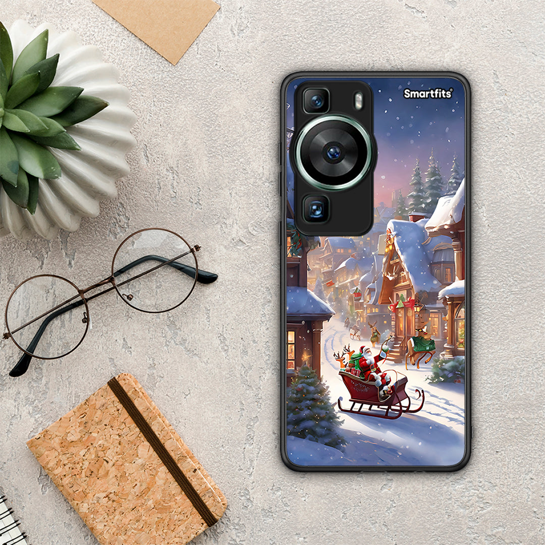 Θήκη Huawei P60 Christmas Snow από τη Smartfits με σχέδιο στο πίσω μέρος και μαύρο περίβλημα | Huawei P60 Christmas Snow Case with Colorful Back and Black Bezels