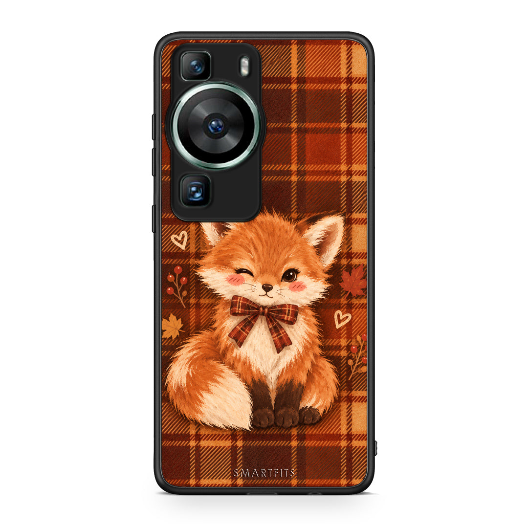 Θήκη Huawei P60 Fox on Autumn Tartan από τη Smartfits με σχέδιο στο πίσω μέρος και μαύρο περίβλημα | Huawei P60 Fox on Autumn Tartan case with colorful back and black bezels