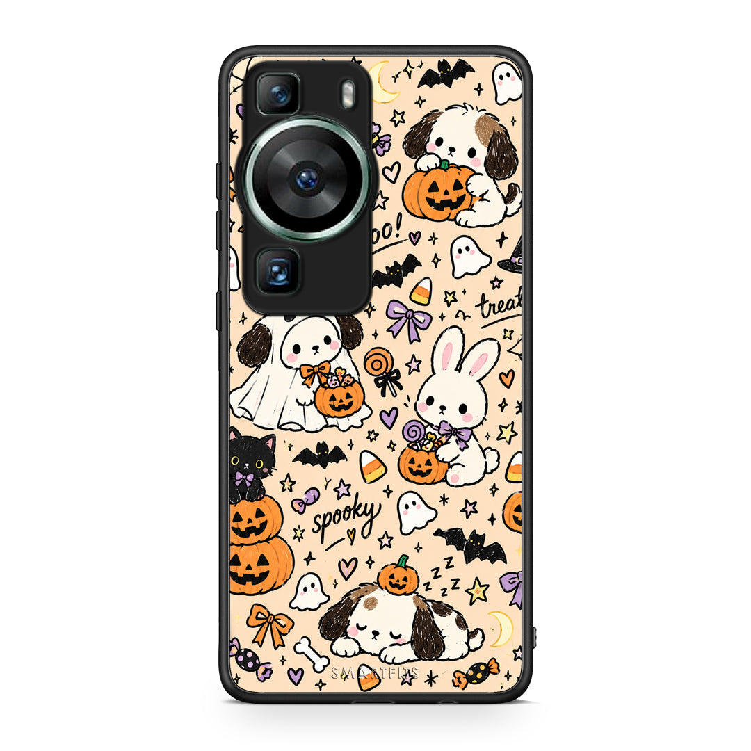Θήκη Huawei P60 Halloween Puppies and Friends on Cream από τη Smartfits με σχέδιο στο πίσω μέρος και μαύρο περίβλημα | Huawei P60 Halloween Puppies and Friends on Cream case with colorful back and black bezels