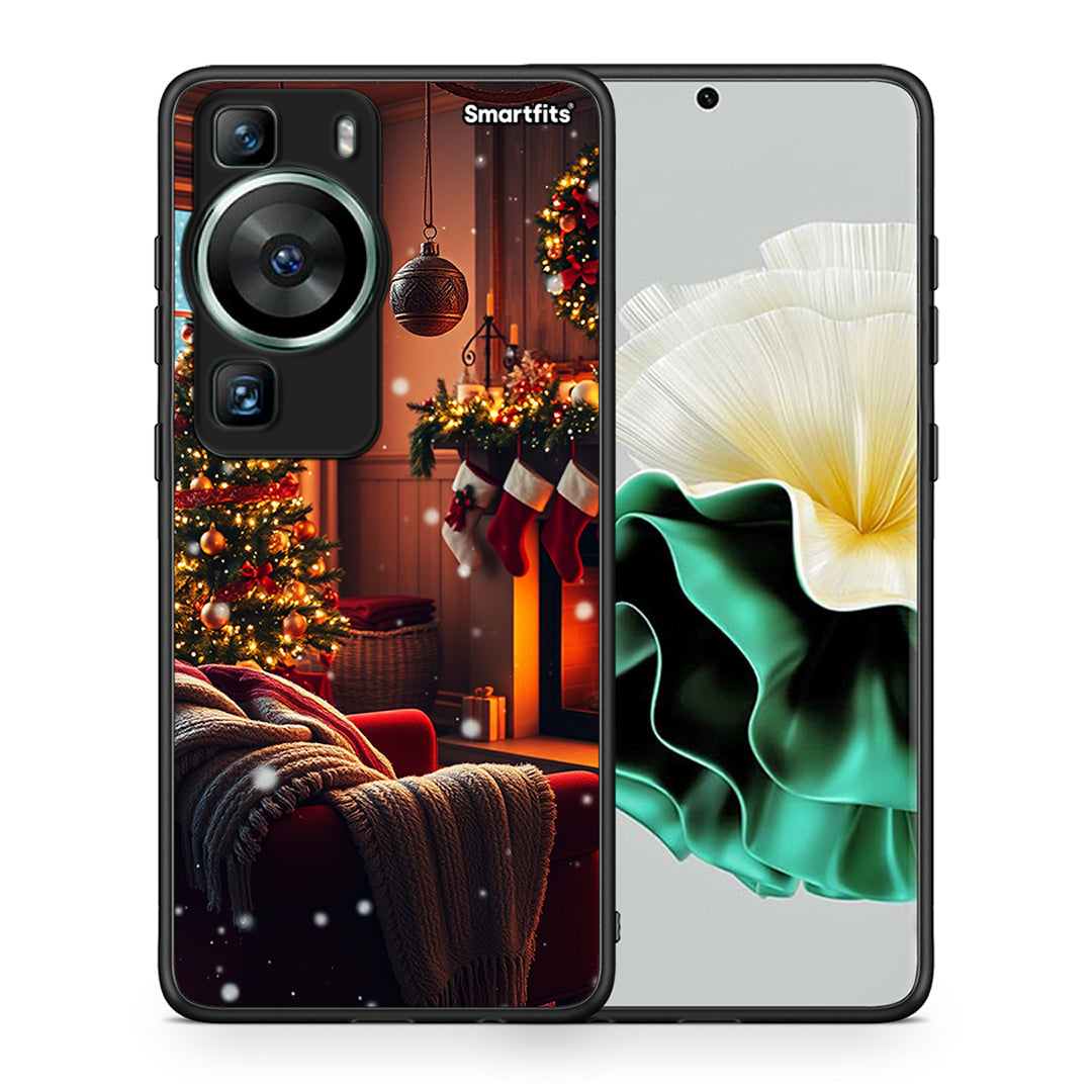 Θήκη Huawei P60 Home For Christmas από τη Smartfits με σχέδιο στο πίσω μέρος και μαύρο περίβλημα | Huawei P60 Home For Christmas Case with Colorful Back and Black Bezels