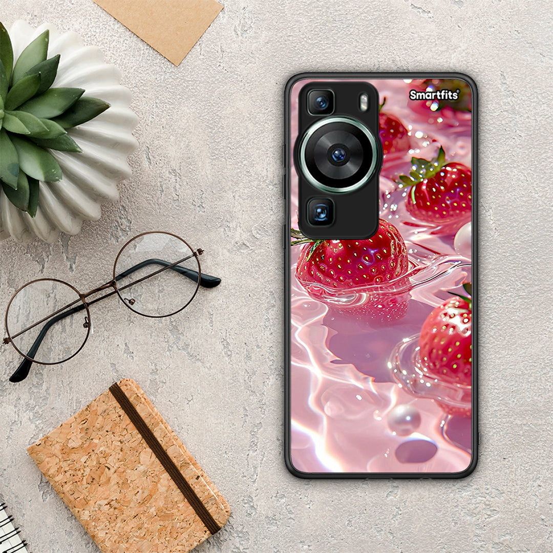 Θήκη Huawei P60 Juicy Strawberries από τη Smartfits με σχέδιο στο πίσω μέρος και μαύρο περίβλημα | Huawei P60 Juicy Strawberries Case with Colorful Back and Black Bezels