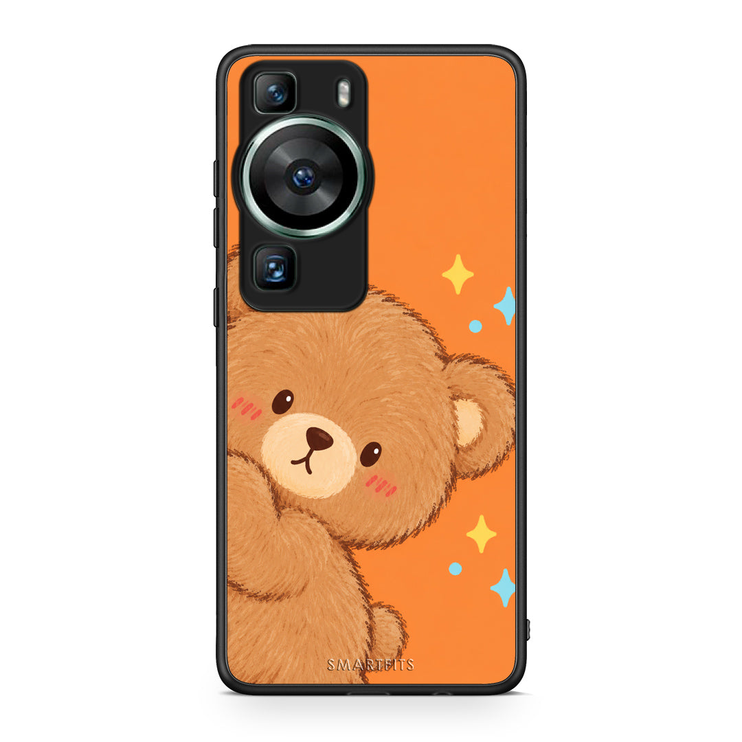Θήκη Huawei P60 Peekaboo Teddy on Orange από τη Smartfits με σχέδιο στο πίσω μέρος και μαύρο περίβλημα | Huawei P60 Peekaboo Teddy on Orange case with colorful back and black bezels