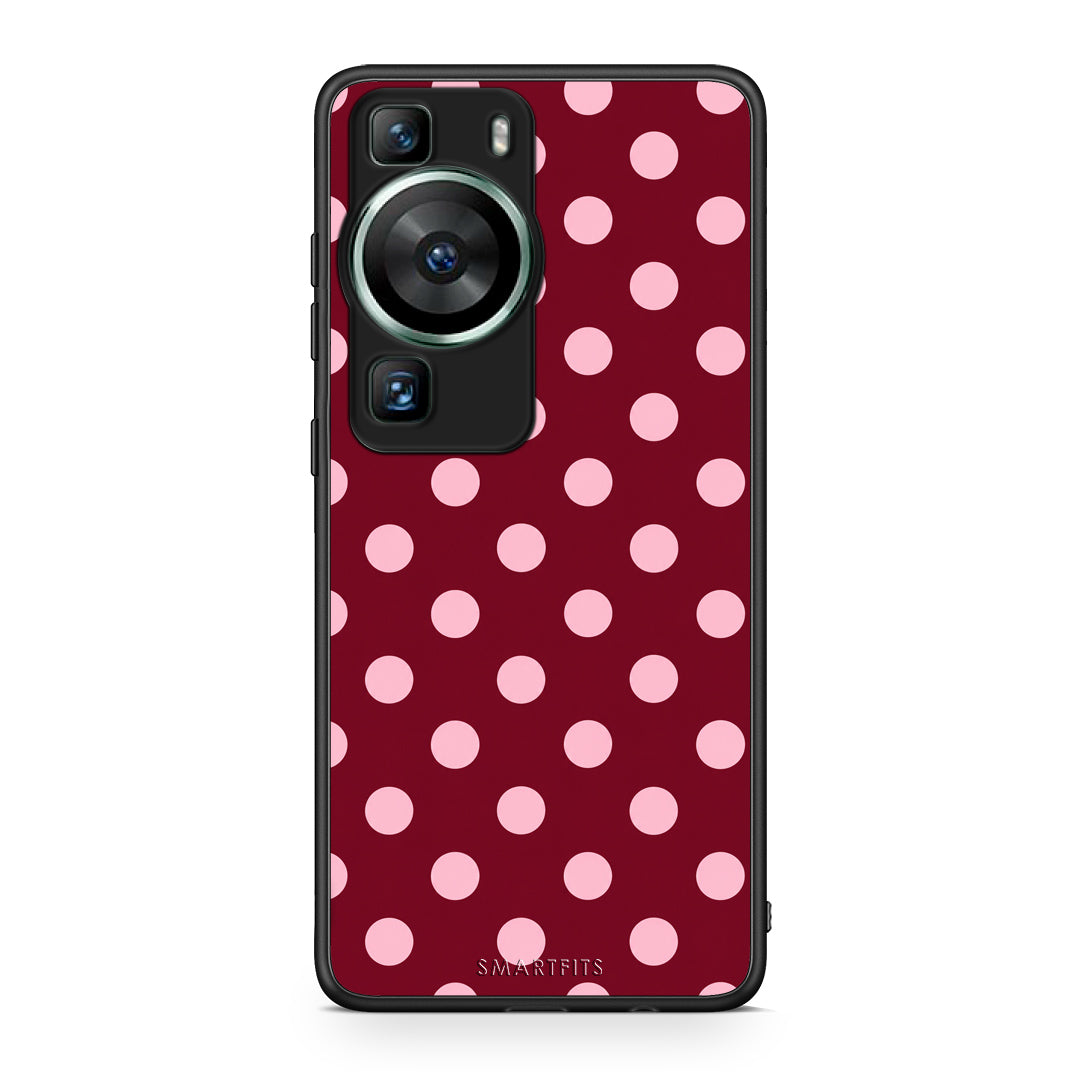 Θήκη Huawei P60 Pink Polka Dots on Burgundy από τη Smartfits με σχέδιο στο πίσω μέρος και μαύρο περίβλημα | Huawei P60 Pink Polka Dots on Burgundy case with colorful back and black bezels