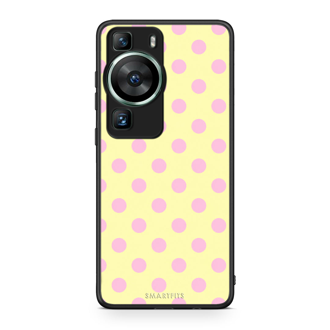Θήκη Huawei P60 Pink Polka Dots on Yellow από τη Smartfits με σχέδιο στο πίσω μέρος και μαύρο περίβλημα | Huawei P60 Pink Polka Dots on Yellow case with colorful back and black bezels