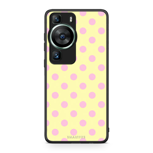 Θήκη Huawei P60 Pink Polka Dots on Yellow από τη Smartfits με σχέδιο στο πίσω μέρος και μαύρο περίβλημα | Huawei P60 Pink Polka Dots on Yellow case with colorful back and black bezels