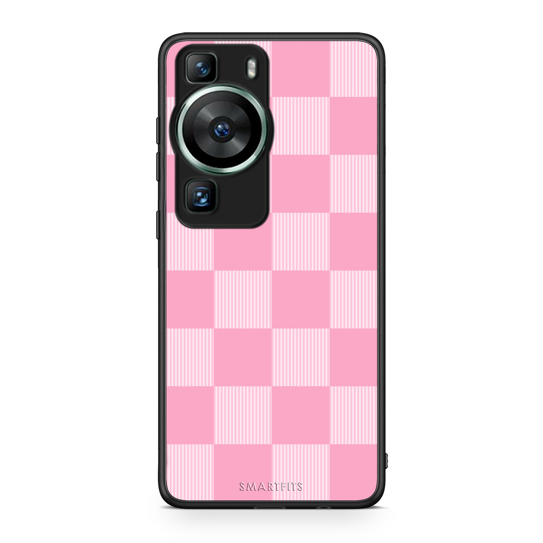 Θήκη Huawei P60 Pink and White Striped Checks από τη Smartfits με σχέδιο στο πίσω μέρος και μαύρο περίβλημα | Huawei P60 Pink and White Striped Checks case with colorful back and black bezels