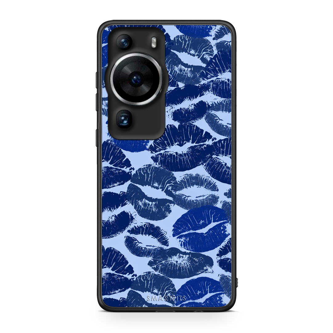 Θήκη Huawei P60 Pro Blue Lipstick Kisses από τη Smartfits με σχέδιο στο πίσω μέρος και μαύρο περίβλημα | Huawei P60 Pro Blue Lipstick Kisses case with colorful back and black bezels