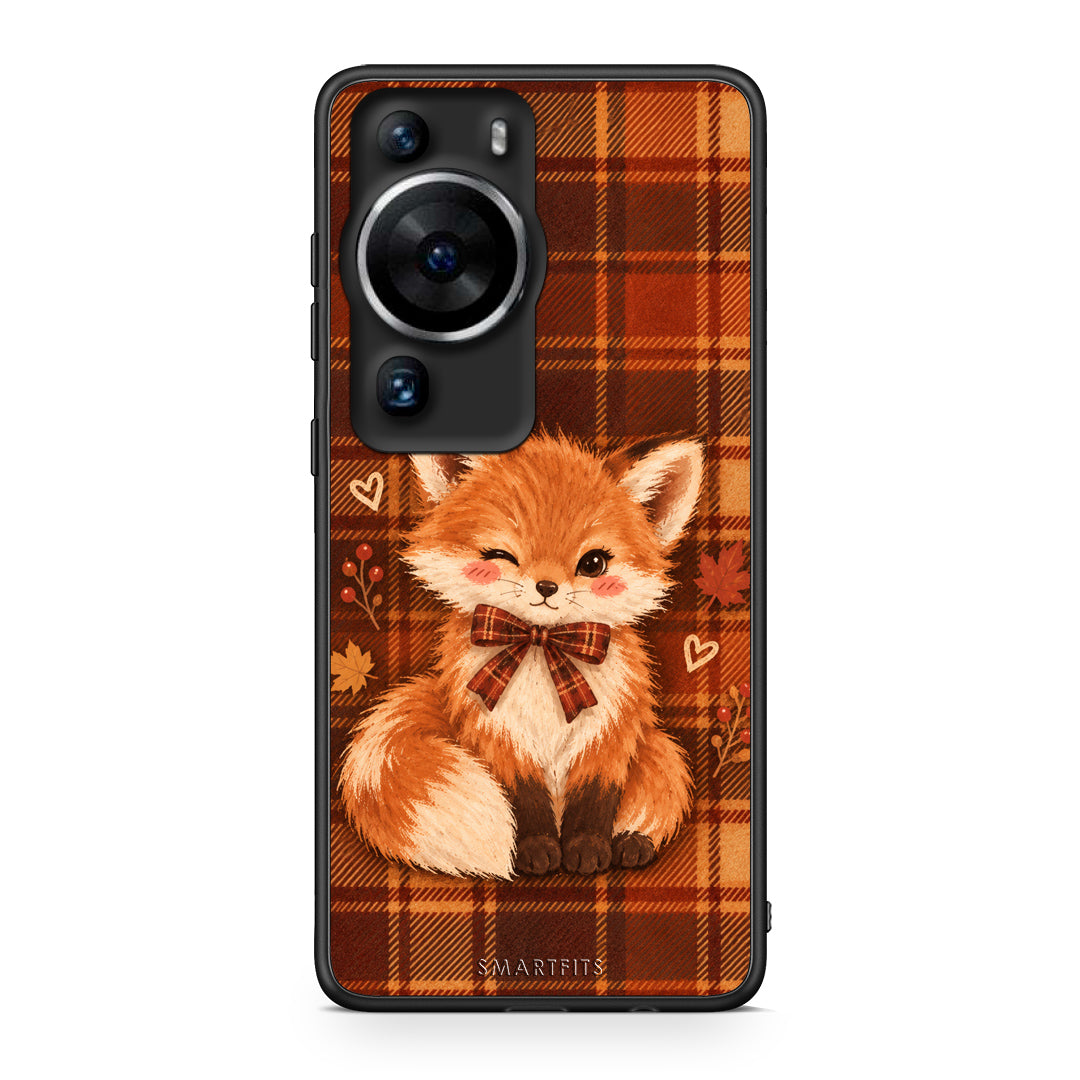 Θήκη Huawei P60 Pro Fox on Autumn Tartan από τη Smartfits με σχέδιο στο πίσω μέρος και μαύρο περίβλημα | Huawei P60 Pro Fox on Autumn Tartan case with colorful back and black bezels