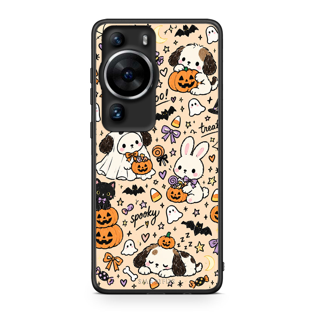 Θήκη Huawei P60 Pro Halloween Puppies and Friends on Cream από τη Smartfits με σχέδιο στο πίσω μέρος και μαύρο περίβλημα | Huawei P60 Pro Halloween Puppies and Friends on Cream case with colorful back and black bezels