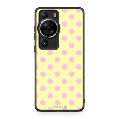 Θήκη Huawei P60 Pro Pink Polka Dots on Yellow από τη Smartfits με σχέδιο στο πίσω μέρος και μαύρο περίβλημα | Huawei P60 Pro Pink Polka Dots on Yellow case with colorful back and black bezels